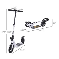 Soozier Foldable Kick Scooter with Adjustable Handlebar, Rear Brake, Dual Shock-Absorbing and Large Solid PU Tires Aluminum Frame for 14 Years Old and Up Teens Adult, White(m-3)