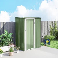 Outsunny 5 x 3ft Outdoor Storage Shed Metal Garden Shed Cabanon with Sloped Roof, Lockable Door for Tool, Light Green(m-10)