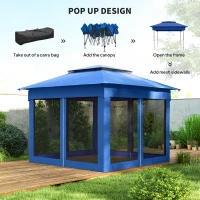 Outsunny Outdoor Patio Pop Up Canopy Gazebo Shelter with Zipper Netting, Carry Bag, 11' x 11', Blue(m-4)
