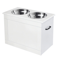 PawHut Raised Pet Feeding Storage Station with 2 Stainless Steel Bowls Base for Large Dogs and Other Large Pets, White