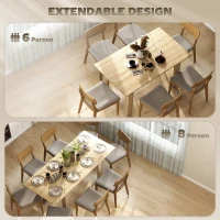 HOMCOM Modern Extendable Dining Table, 55.1 x 31.5 in, for 6-8 People, Expandable Dining Table for Kitchen, Natural Wood(m-4)