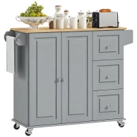 HOMCOM Kitchen Island on Wheels, Kitchen Cart with Drop Leaf, Drawers, Grey(m-11)