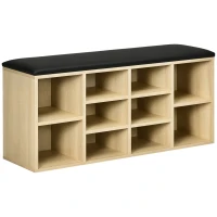HOMCOM Wooden Shoe Bench with Padded Cushion, Storage Bench with 10 Compartments and Adjustable Shelves, Entryway Organizer for Hallway Living Room(m-2)