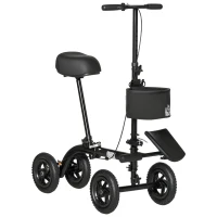 HOMCOM Seated Knee Walker, Foldable Steerable Medical Knee Scooter, Crutch Alternative with Braking System, Storage Bag for Foot Injuries, Black(m-2)