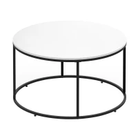HOMCOM Round Coffee Table, 32 in Modern Center Table with Black Metal Frame, Coffee Tables for Living Room, White(m-1)