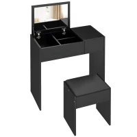 HOMCOM Modern Vanity Set with Flip Top Mirror and Cushioned Stool, Dressing Table with Storage Drawer for Bedroom, Black(m-11)