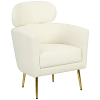 HOMCOM Barrel Accent Chair with Detachable Headrest, Modern Armchair for Living Room, Home Office, Cream White(m-11)