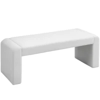 HOMCOM Upholstered Bedroom Bench, Boucle End of Bed Bench, Modern U-Shaped Entryway Bench, 47 x 18 x 18 Inches, White(m-11)