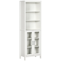 kleankin Tall Bathroom Storage Cabinet with 3 Tier Shelf, Glass Door Cabinet, Freestanding Linen Tower with Adjustable Shelves, Antique White