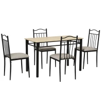 HOMCOM 5 Piece Dining Room Table Set with 4 Metal Frame Chairs for Kitchen, Dinette, Breakfast Nook, Grey(m-1)
