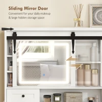 HOMCOM Vanity Desk Set with Mirror and Lights, Cushioned Stool, Storage Drawer, Cabinet, Shelves for Bedroom, White(m-7)