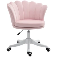 HOMCOM Adjustable Height Study Chair, Mid Back Velvet Office Chair with Swivel Wheels for Living Room, Study, Pink(m-2)