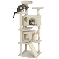PawHut 54" Cat Tree, Multi-Level Cat Tower with Scratching Posts, Cat Condos, Bed, Platforms, Ramp, Toy Ball, Beige(m-11)