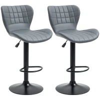 HOMCOM Bar Stools Set of 2, Adjustable Height Swivel Bar Chairs, PU Leather Upholstered Kitchen Counter Stools with Wide Seat, Back and Footrest, Grey(m-2)