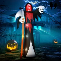 Outsunny 12 FT Halloween Inflatable Grim Reaper, Blow Up Garden Decor with Built-in Lights for Halloween Party Indoor, Outdoor(m-8)