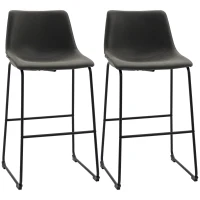 HOMCOM Bar Height Bar Stools Set of 2, Vintage PU Leather Bar Chairs, Kitchen Stools with Footrest for Home Bar, Dark Grey(m-2)