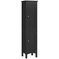 kleankin Tall Bathroom Cabinet, Freestanding Storage Organizer with Adjustable Shelves and Cupboards, 15" x 13" x 63", Black(m-11)