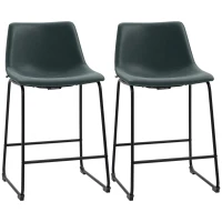 HOMCOM Counter Height Bar Stools Set of 2, Vintage PU Leather Bar Chairs, Kitchen Stool with Footrest for Home Bar Green(m-2)