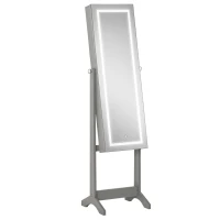 HOMCOM Floor Standing Jewelry Cabinet with LED Light, Lockable Jewelry Organizer with Full-Length Mirror, and 4 Adjustable Angles, Grey(m-1)
