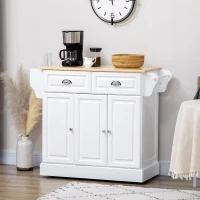 HOMCOM Kitchen Island with Storage Rolling Kitchen Serving Cart with Rubber Wood Top Towel Rack Storage Drawer Cabinet, White(m-8)