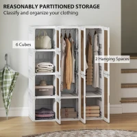 HOMCOM Portable Wardrobe, Foldable Plastic Closet with 8 Compartments, 2 Hanging Rods and Magnetic Clear Doors, Brown(m-4)
