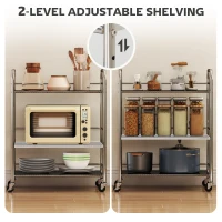 HOMCOM 3 Tier Stainless Steel Rolling Cart with Adjustable Shelf, Utility Cart on Wheels with Handles for Kitchen, Silver(m-5)