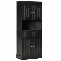 HOMCOM 72" Kitchen Pantry Cabinet, Freestanding Buffet with Hutch, Cupboard with Adjustable Shelf, Utility Drawer, 2 Door Cabinets and Countertop, Black Wood Grain(m-2)