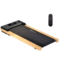 Soozier 2.5HP Walking Pad, Wood Under Desk Treadmill with Remote Control, Transport Wheels and LED Display for Home Gym Office(m-11)