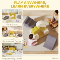 Qaba 7-Piece Baby Soft Play Set, Indoor Soft Play Gym Activity Play Set for Crawling, Sliding and Playing, Yellow(m-7)