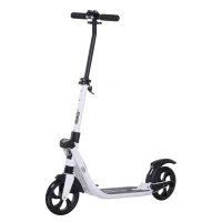 Soozier Foldable Kick Scooter with Adjustable Handlebar, Rear Brake, Dual Shock-Absorbing and Large Solid PU Tires Aluminum Frame for 14 Years Old and Up Teens Adult, White(m-11)