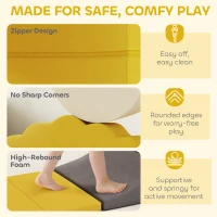 Qaba 7-Piece Baby Soft Play Set, Indoor Soft Play Gym Activity Play Set for Crawling, Sliding and Playing, Yellow(m-5)