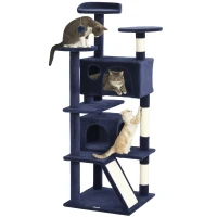PawHut 54" Cat Tree, Multi-Level Cat Tower with Scratching Posts, Cat Condos, Bed, Platforms, Ramp, Toy Ball, Dark Blue(m-11)