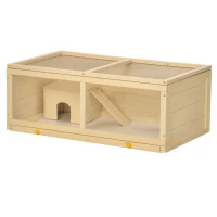 PawHut Small Animals Kit Hutch w/ Sliding Tray, Exercise Play House for Dwarf Hamsters, Gerbils, Chinchillas, Natural Wood(m-2)