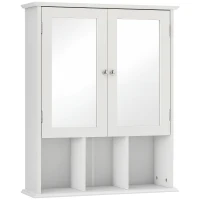 kleankin Wall-Mounted Medicine Cabinet, Bathroom Mirror Cabinet with Double Doors and Storage Shelves, White(m-2)