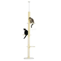 PawHut 87"-102" Floor to Ceiling Cat Tree w/ Sisal Scratching Posts, Anti-tip Kit, Perches, Toy Ball, Yellow(m-11)