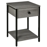 HOMCOM Industrial Side Table, End Table with Drawer and Storage Shelf for Living Room, Gray(m-1)