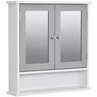 kleankin Medicine Cabinet, Wall-Mounted Bathroom Mirror Cabinet with Double Doors, Open Shelf, and Adjustable Shelf, Modern Bathroom Wall Cabinet, White and Grey(m-2)