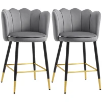HOMCOM Bar Stools Set of 2 Modern Counter Height Bar Stools with Back, Footrest for Home Kitchen, 23.2"x20.5"x35.4", Grey(m-2)