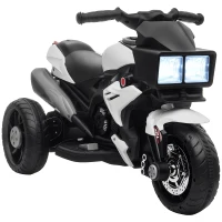 Aosom 6V Kids Motorcycle Toddler Ride-on Toy, High-Traction Battery-Operated Mini Electric Motorbike with Forward/Reverse Switch, Music, Headlights, Horn, White(m-1)