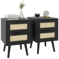 HOMCOM Boho Nightstands Set of 2, Bedside Tables with 2 Drawers for Living Room, Bedroom, Black(m-11)