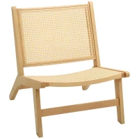 HOMCOM Rattan Accent Chair, Mid-Century Leisure Chair with Rubber Wood Frame, for Bedroom Living Room, Natural(m-11)