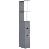 HOMCOM 54" Tall Bathroom Storage Cabinet, Freestanding Linen Tower with 2-Tier Shelf and Drawers, Narrow Side Floor Organizer, Grey(m-1)