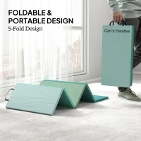 Soozier 6ft Folding Gymnastics Mat, Thick Exercise Mat with Carry Handles for Yoga Aerobics Fitness Training, Mixed Green(m-5)