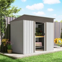 Outsunny 7' x 4' Metal Garden Shed, Backyard Tool Storage Shed with Dual Locking Doors, 2 Air Vents and Steel Frame, Silver(m-8)