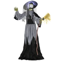 Outsunny Animatronics Standing Witch, Voice-Activated Prop, Spinning Head & Flashing Eyes, Easy Setup Indoor, Black(m-2)