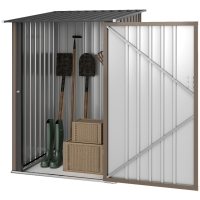 Outsunny Outdoor 3.3' x 3.4' Lean-to Garden Storage Shed, Galvanized Steel Tool House with Lockable Door for Patio, Brown