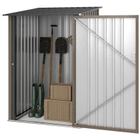 Outsunny Outdoor 3.3' x 3.4' Lean-to Garden Storage Shed, Galvanized Steel Tool House with Lockable Door for Patio, Brown(m-1)