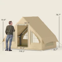 Outsunny Inflatable Camping Tent with Hand Pump, 4 Season Blow Up Tent, Waterproof and Windproof with Mesh Windows and Doors(m-3)