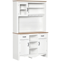 HOMCOM Farmhouse 71" Kitchen Buffet with Hutch, Storage Cabinet with Drawers and Shelves, White
