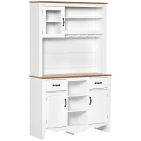 HOMCOM Farmhouse 71" Kitchen Buffet with Hutch, Storage Cabinet with Drawers and Shelves, White(m-1)